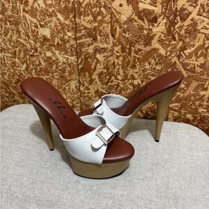 Ellie White and Brown High Heel Platforms